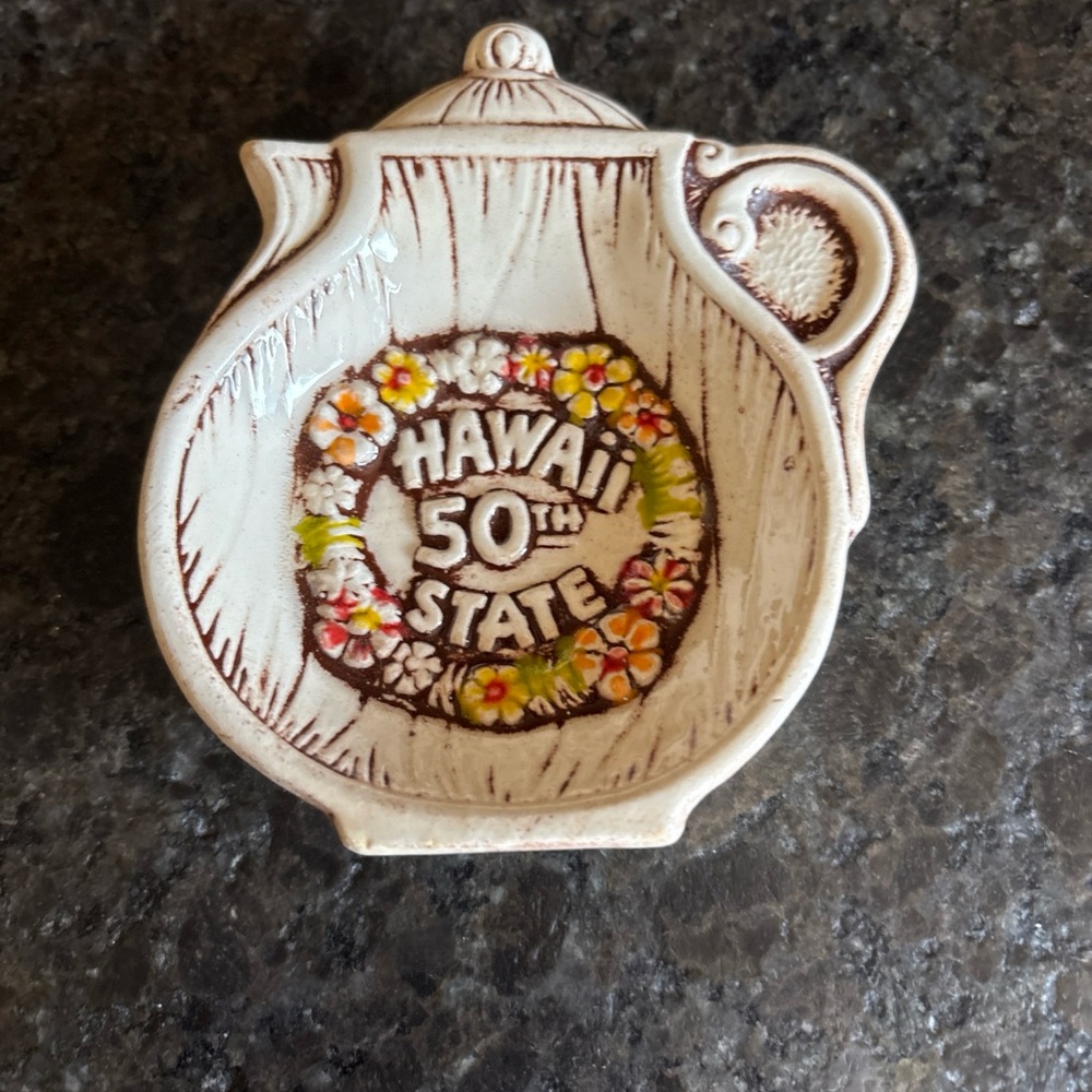 Vintage Treasure Craft Hawaii Spoon Rest Teabag Holder Trinket Dish